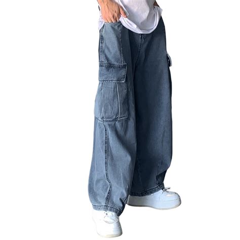 Men's Loose Fit Denim Pants Relaxed-Fit Wide Leg Jeans Washed Oversized ...