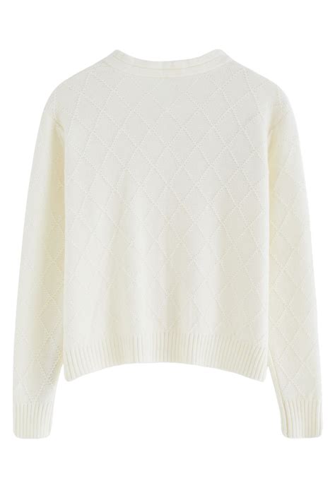 Diamante Studded White Knit Cardigan - Retro, Indie and Unique Fashion