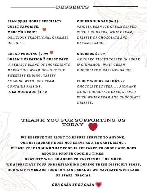 Claremont - Menus | Casa Moreno - Mexican Restaurant