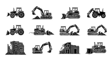 Construction vehicles and demolition silhouettes | Premium Vector