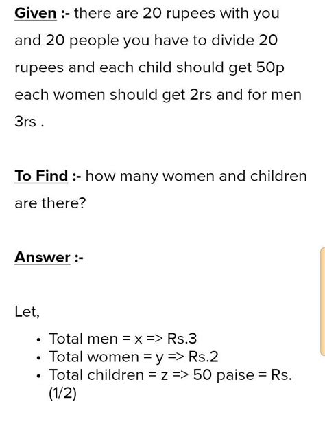 You have planned a trip and you have 20/-rupees and 20 people's and you ...