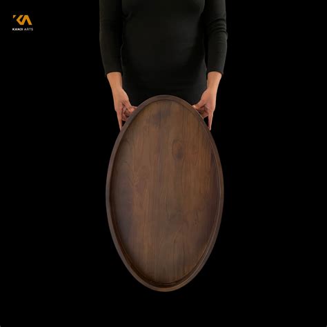Ottoman tray Drink tray, Serving tray, Wood tray with handles, Oval wo ...