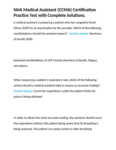 NHA Medical Assistant (CCMA) Certification Practice Test with Complete ...