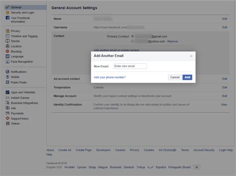 Image result for Modifier Email Facebook