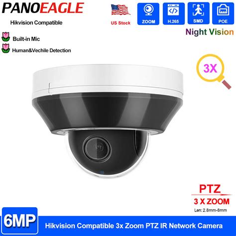 Buy Hikvision Compatible 6MP PTZ 3x ZOOM Security IP Camera PoE IR ...
