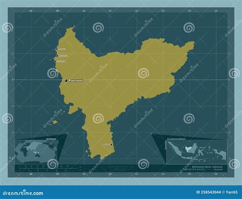 Kalimantan Barat, Indonesia. Solid. Labelled Points of Cities Stock Illustration - Illustration ...