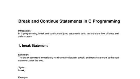 Break continue notes - Break and Continue Statements in C Programming ...