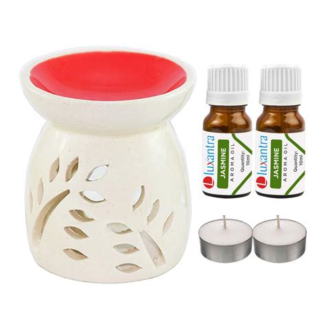 Luxantra Ceramic Aroma Diffuser with 2 Jasmine Aroma Oil & 2 T-Light ...
