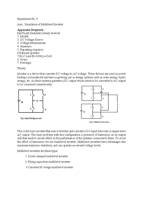 Experiment No. 6: Simulation of Multilevel Inverter Using MATLAB - Studocu