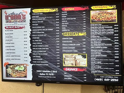 Aunt Irene's Kitchen Menu - Updated October 2025