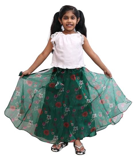 Buy TotHub Top Skirt | White Crop Top With Green Floral Organza Skirt ...