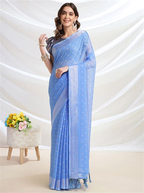 Buy Blue Chiffon Ready To Wear Saree With Blouse Piece 21446 Online ...