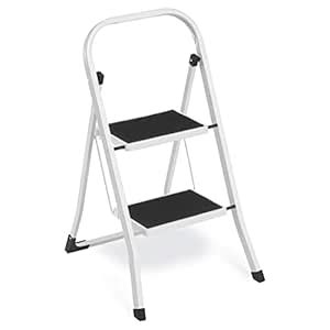 Songmics GSL12WT Folding Step Ladder with 2 Steps, Folding Section ...