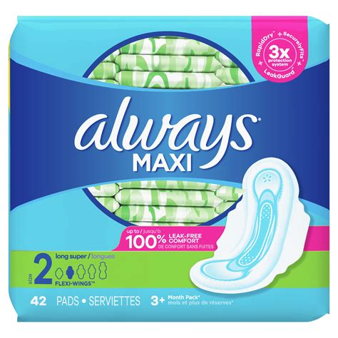 Always Maxi Super Absorbency Pads with Wings, Unscented, Size 2, 42 ct ...