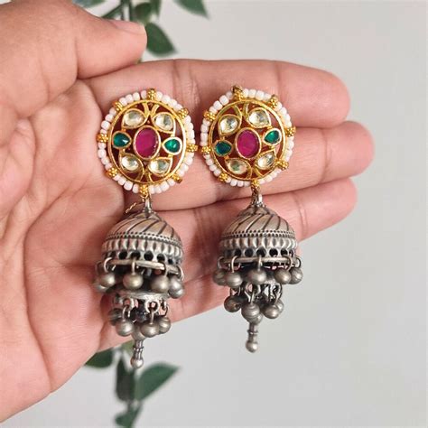 Poonam Designer Kundan Stud Brass Jhumki – Kreative Curio