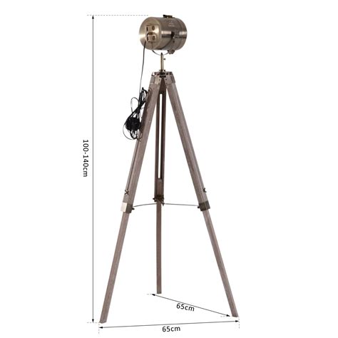 HOMCOM Vintage Tripod Floor Lamp Retro Industrial Photography Light ...
