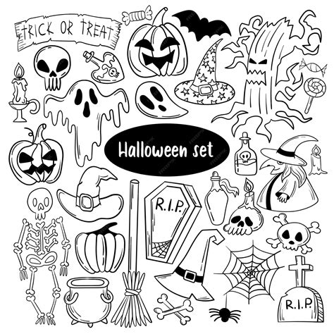 Premium Vector | Large set of cute Halloween doodles