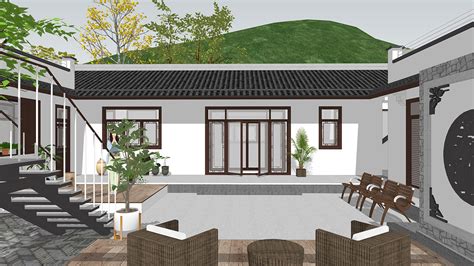新中式小户型带院 别墅设计图，农村二层自建房屋 - 二层别墅设计图 - 别墅图纸商城