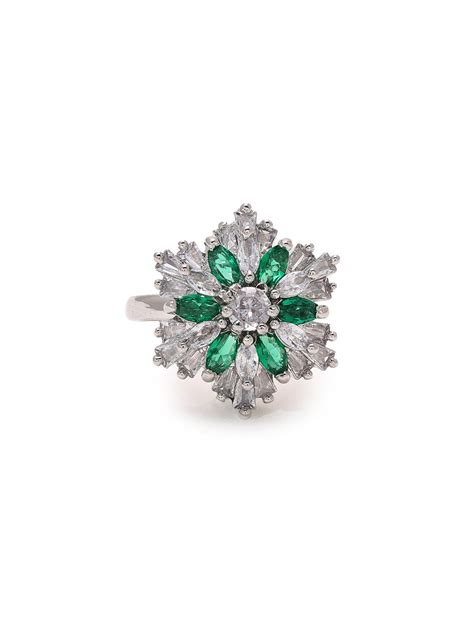 Priyaasi Ethereal Elegance Silver-Plated American Diamond Ring Adorned