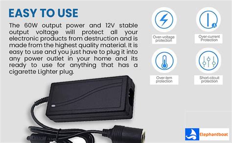 ELEPHANTBOAT® AC Power 110-240 to DC 12 V 5A 60 W Car Auto Inverter ...