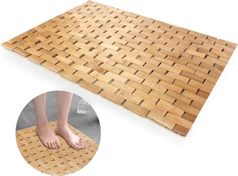 Loon Peak® Natural Bamboo Bath Mat, 24 X 16 Inches Non-Slip Bamboo ...