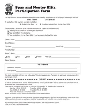 Fillable Online SPCA SPAY NEUTER BLITZ FORM R... - Petfinder Fax Email ...