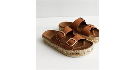 Tan Beaded Espadrille Chunky Sliders | New Look