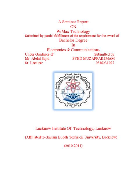 WiMax Technology Seminar Report for B.Tech in ECE – 2010-2011 - Studocu