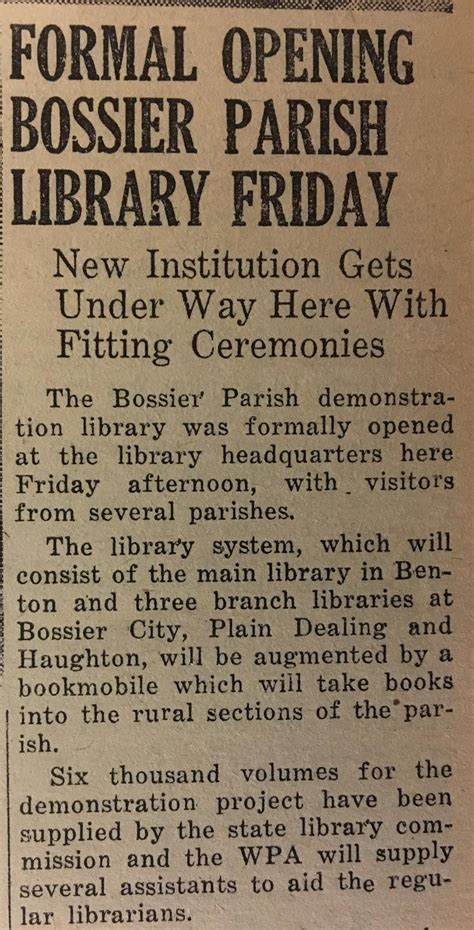Bossier Parish Libraries History Center: This Month In Bossier Parish ...