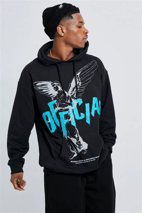 Oversized Official Wing Statue Print Hoodie | boohoo UK