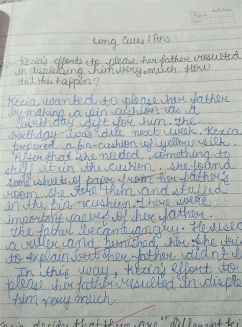 answers in two or three paragraphs each.1. Kezia's efforts to please ...