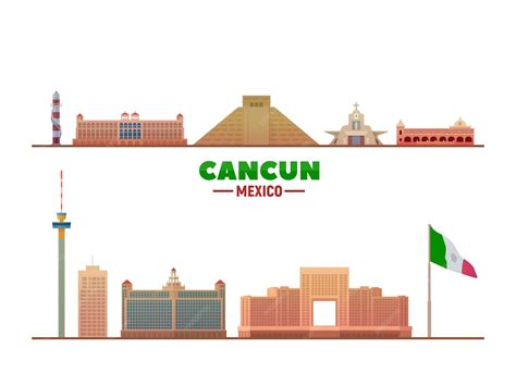 Ville de Cancun Mexique monuments les plus célèbres sur fond blanc ...