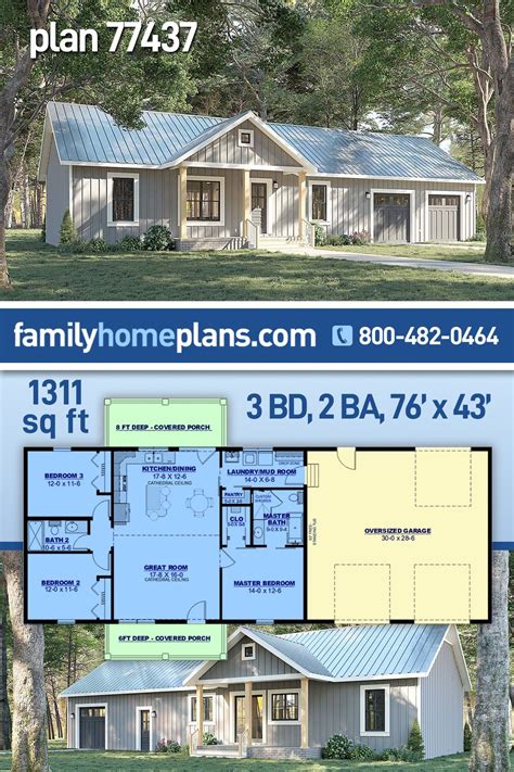 Plan 77437 | Cottage, Country, Ranch House with 3 Bed, 2 Bath, 2 Car ...