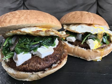 Marinated Portobello Mushroom Burger with Fried Egg, Goat Cheese ...