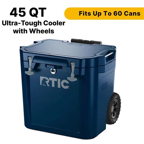 RTIC 45 QT Heavy-Duty Wheeled Cooler, Ultra-Tough Hard-Sided Ice Chest, Navy, 60 Can Capacity ...
