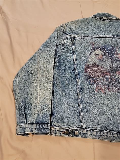 Harley Davidson Denim Jacket Eagle America Flag Motor… - Gem