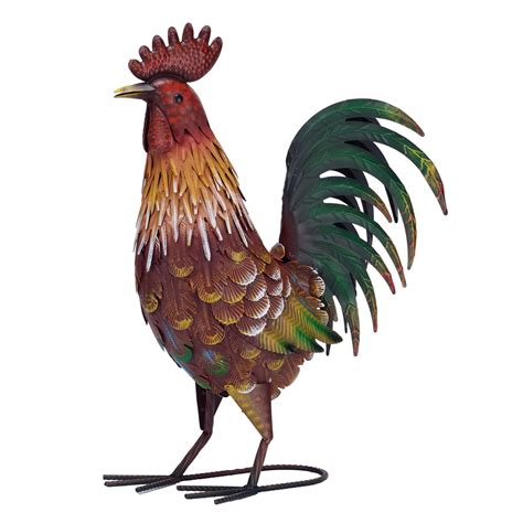 Amazon.com: TERESA'S COLLECTIONS Red Metal Rooster Garden Statues ...