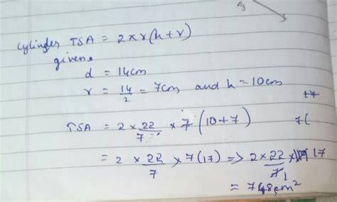 Find the total surface area of a solid cylinder whose diameter of the ...