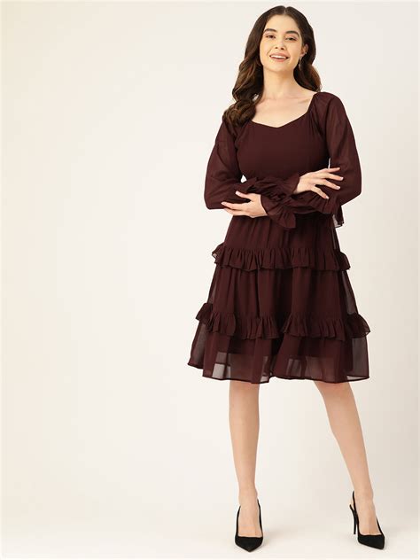 Women Maroon Georgette A-Line Dress – Slenor