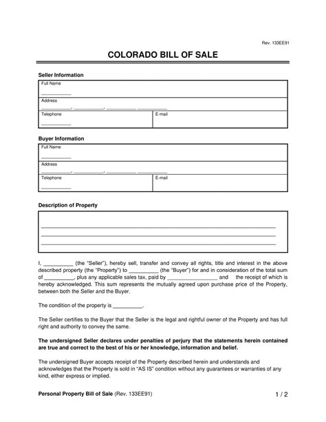 Free Colorado Bill of Sale Forms | PDF & Word