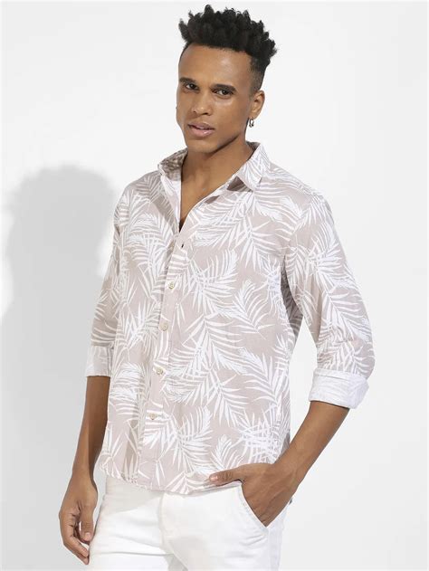 ₹799 | Campus Sutra Men's Beige Pinstriped Shirt - Campussutra