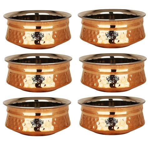 Buy KESAR KUNJ Steel Copper Handi (4.9 x 4.9 x 2.3 Inches, Set of 6 ...