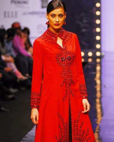 Bhawna Sharma displays an outfit from designers Ashima and Leena's fall ...