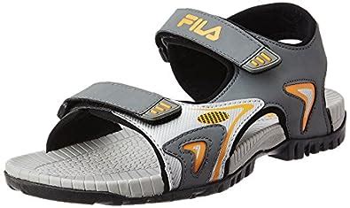 Fila Men's Petros Grey, Silver, Black and Orange Sandals and Floaters ...