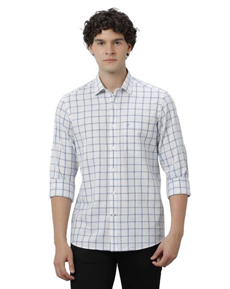 Cavallo by Linen Club Men's Cotton Linen Blue Checks Slim Fit Full ...
