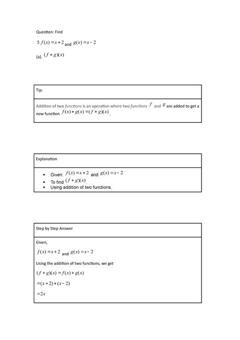 Combinations of functions mathematics practice set 17 - Question: Find ...