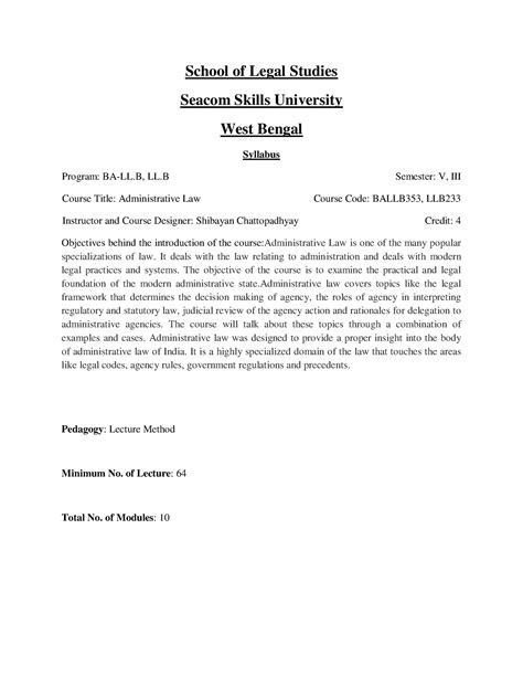 Administrative Law Syllabus - School of Legal Studies Seacom Skills ...