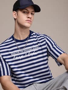 Roadster Striped Men Round Neck Blue T-Shirt - Buy Roadster Striped Men ...