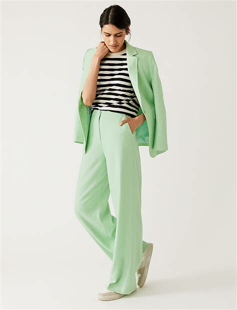 Buy Linen Blend Wide Leg Trousers at Marks & Spencer