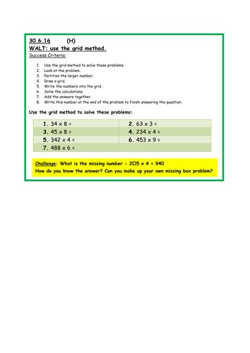 Grid Method Multiplication KS2 的图像结果